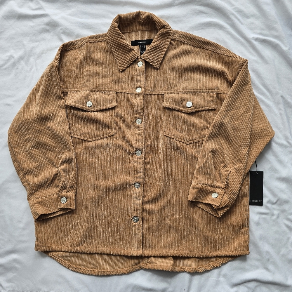 Forever 21 Tan Corduroy Button Down Shirt Jacket Overshirt Medium NWT